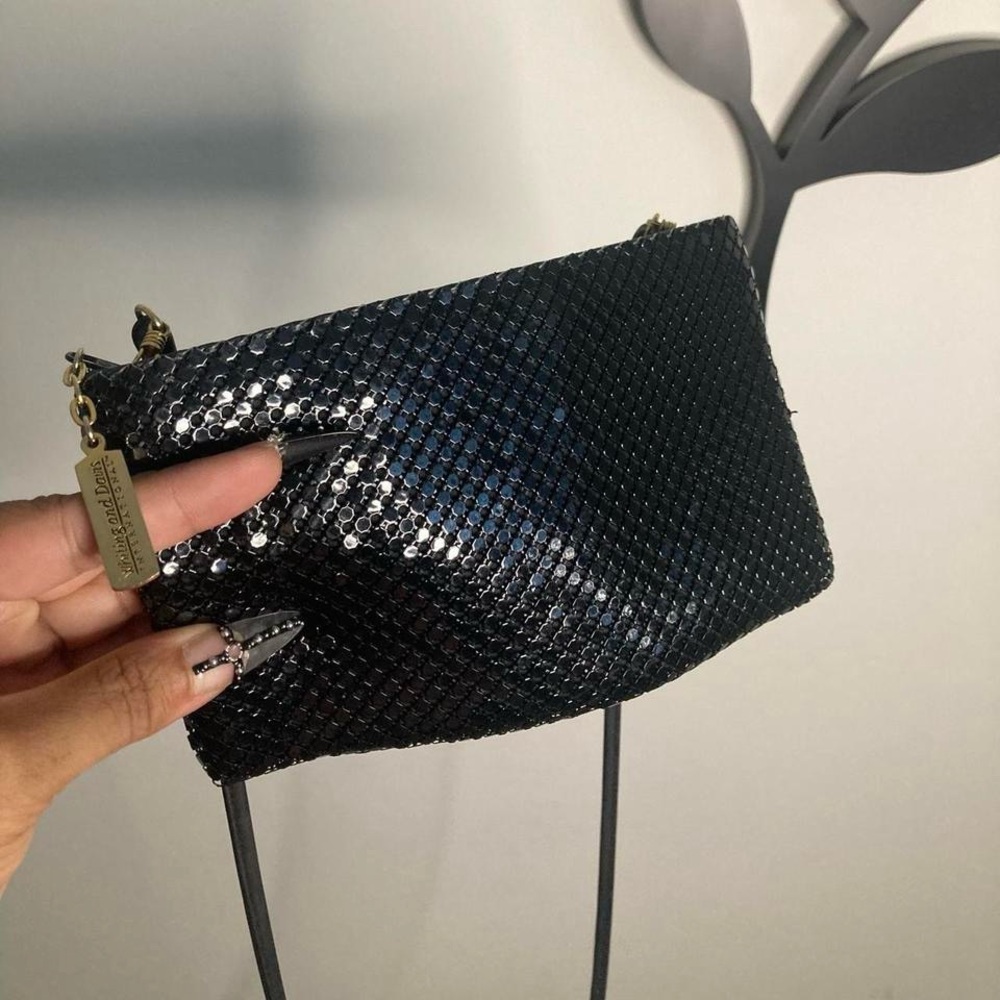 Whiting & Davis Black Sequin Crossbody Clutch Bag With Gold Hardware